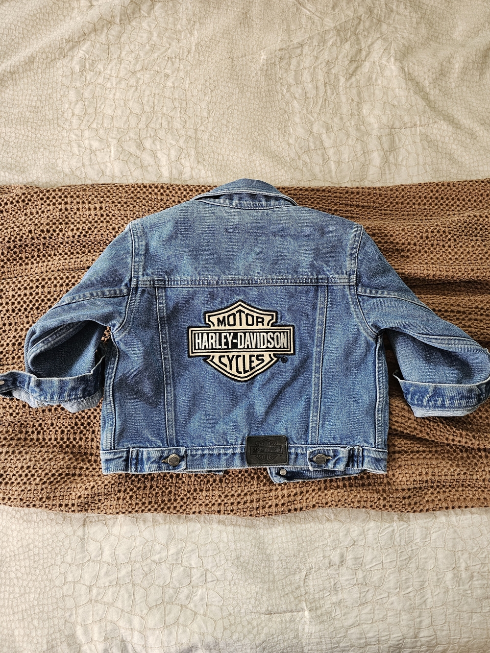 Vintage Harley-Davidson Kids Denim Jacket with Back Patch Size 5
